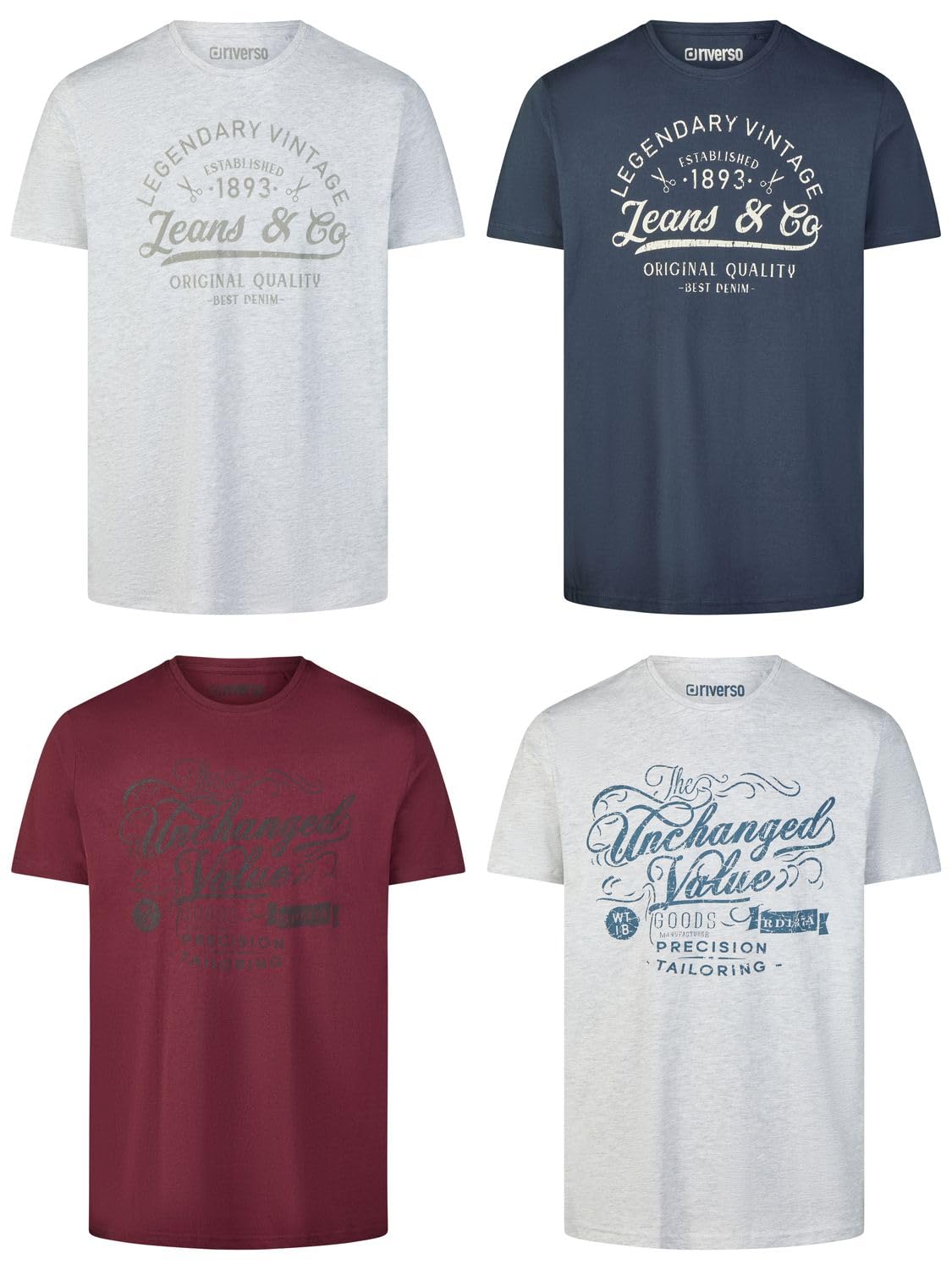 riverso RivLeon Men's Cotton Regular Fit T-Shirt, Set of 4, Crew Neck