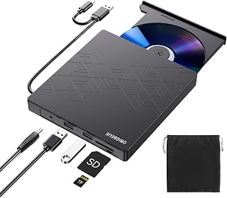 ORIGBELIE External CD DVD Drive, CD/DVD ROM +/-RW Adapter with USB Ports | USB 3.0 Typle C Optical Disk Drive CD DVD Player Burner Reader Writer for Laptop PC Desktop Computer Macbook OS Windows Linux