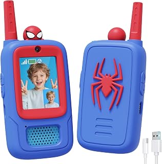 2 Pack Spider Toys Video Walkie Talkies for Kids with Silicone Case | Rechargeable Long Range for Camping Hiking Family Game, Birthday Gift Boys Girls Ages 3-8