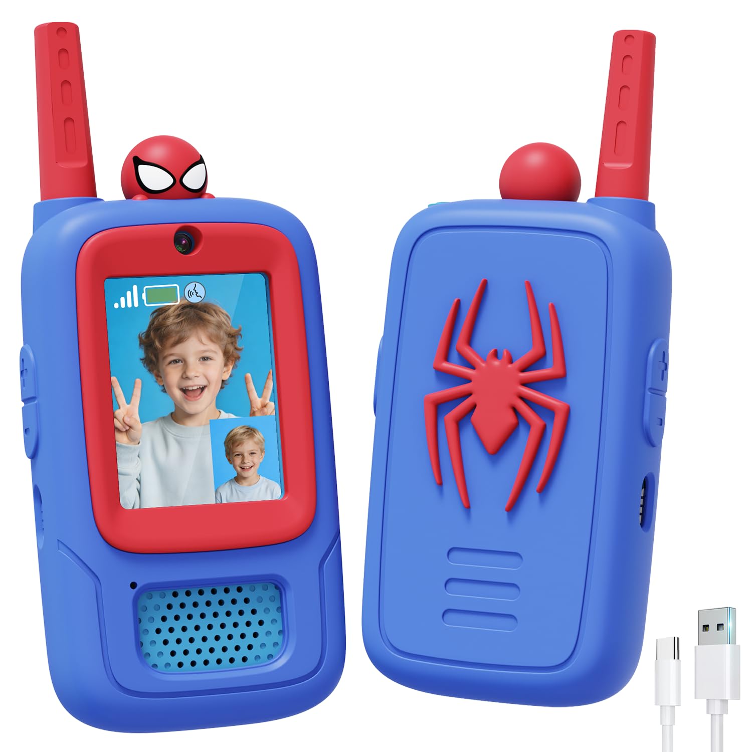 2 Pack Spider Toys Video Walkie Talkies for Kids with Silicone Case | Rechargeab