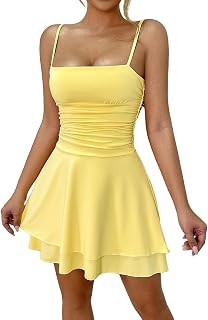 Women Sexy Spaghetti Strap Tank Dress Basic Casual Backless A-line Club Party Mini Skater Dress
