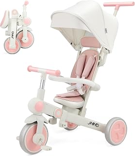 JMMD 7-in-1 Toddler Tricycle for Ages 1-5, Foldable & Portable Toddler Bike | Trike Stroller with Adjustable Push Handle & Converts to Balance Bike, All-Terrain Wheels, Fun Outdoor Toy for Boys & Girls