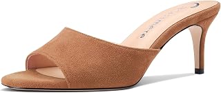 Castamere Women's Medium Kitten Heel Open Round Toe Sandals Slip-on Casual Dress Mules Shoes Office Summer Shoes 6.5 CM Heels