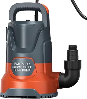 PANRANO Sump Pump 1.5HP Submersible Water Pump 6500GPH Electric | 3 Adapters, 0.3IN Low Water Level, 16.4FT Cord, Fast Water Removal for Swimming Pool Hot Tubs Flooded House Basement