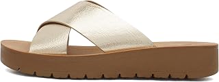 SODA LUCY ~ Sandali da donna Open Toe Flatform Platform Crisscross Band Upper Fashion Slide Sandali, Oro metallizzato PU, 42 EU