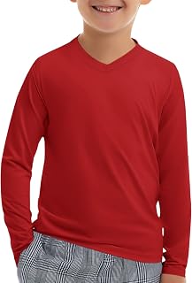Haloumoning Boys Long Sleeve Sports Shirts 5-14 Years V Neck Tee Shirts for Teen Boys
