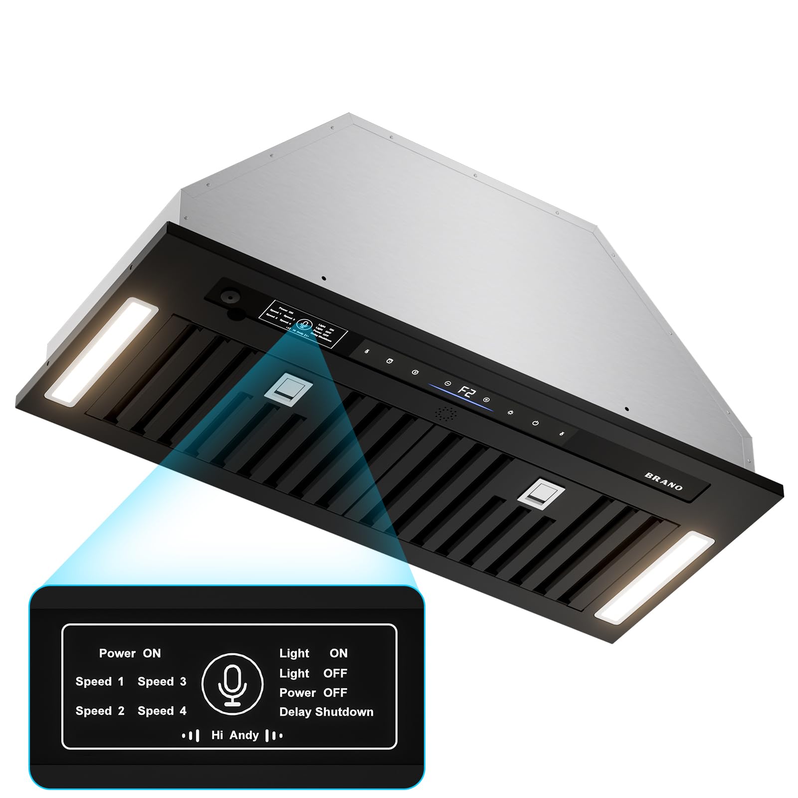 BRANO Range Hood Insert 30 Inch, 900 CFM Voice/Gesture/Touch Control Build-in Ki