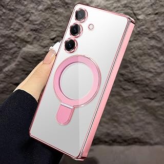 Magnetic Case for Samsung Galaxy S26 Plus Case Clear Invisible Stand Built-in Camera Lens Protector Compatible with MagSafe Protective Cover,Pink
