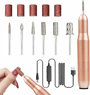 7pcs Electric Nail Drill Kit with USB Cable Professional Nail File Grinder for Manicure Pedicure with Adjustable Speed (Gold)
