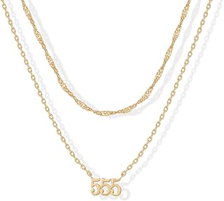 PAVOI 14K Gold Plated Angel Number Pendant Layering Necklace for Women
