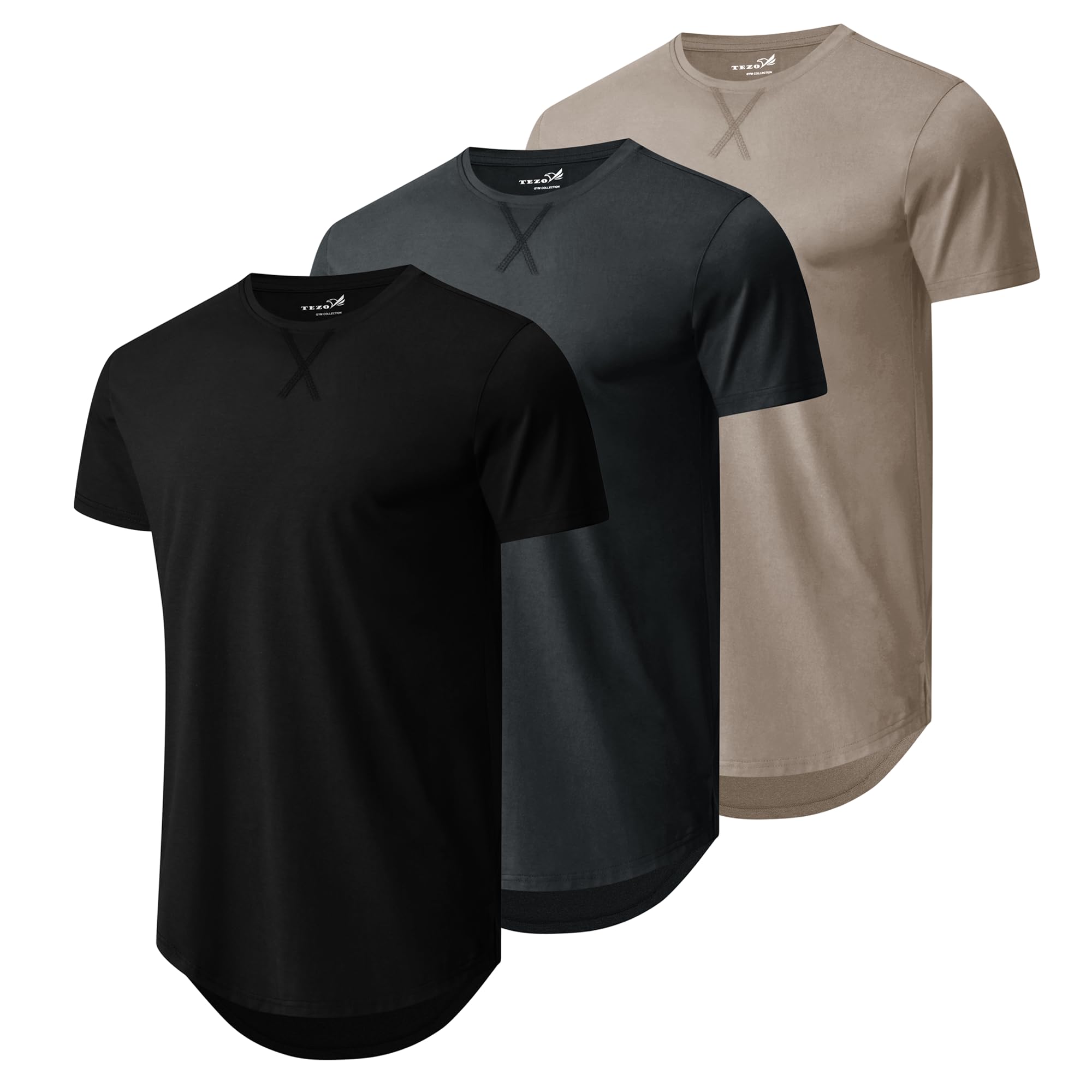3 Pack Mens Cotton Shirts Solid Color Short Sleeve Casual Crew Neck Hipster Hip 