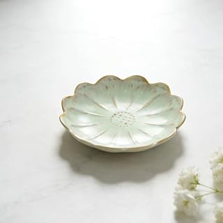 4 Inch Small Ceramic Oven Change Dish - Lotus Leaf Hamster Food Bowl Jewelry Display Sauce Decoration (Floral, Green)