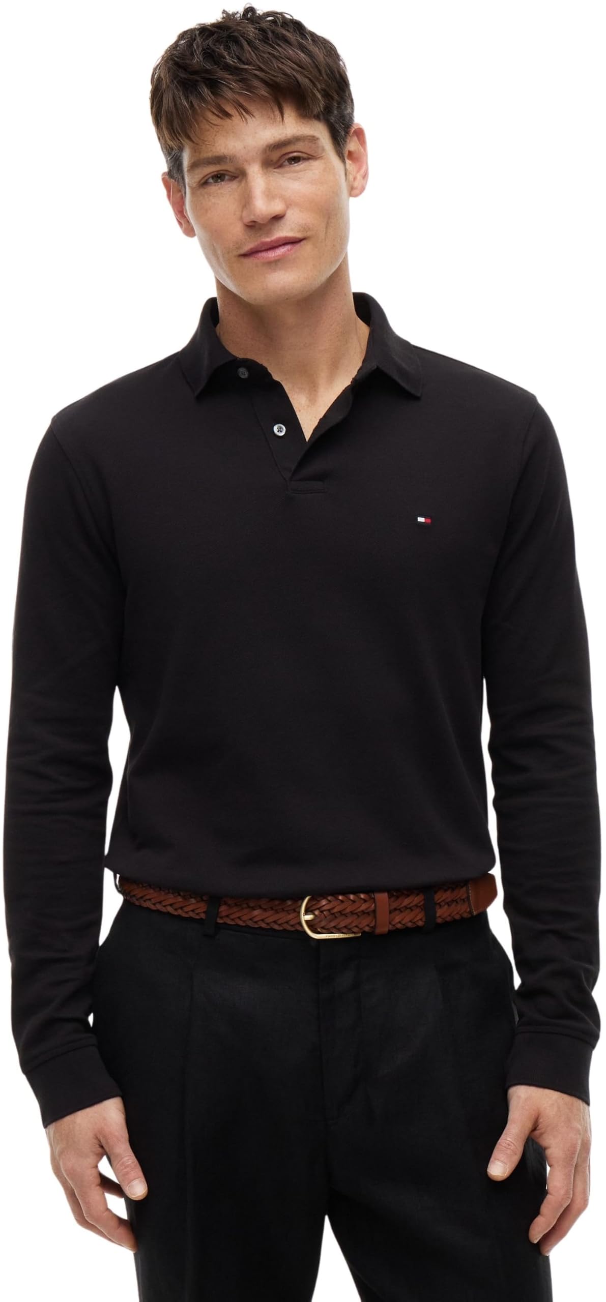 Tommy Hilfiger Men’s Long Sleeve Regular Fit Polo Shirt with Button Placket