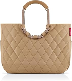 reisenthel loopshopper L frame rhombus ginger – Stabile Tasche mit praktischen Fächern aus recycelten PET-Flaschen – Charmantes und wasserabweisendes Design
