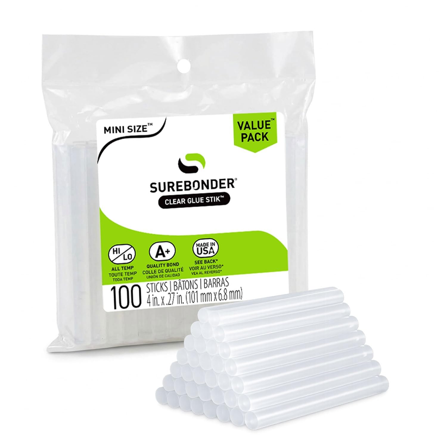 Surebonder Clear All-Purpose All-Temperature Mini Size (0.27 inch Diameter) 4-In
