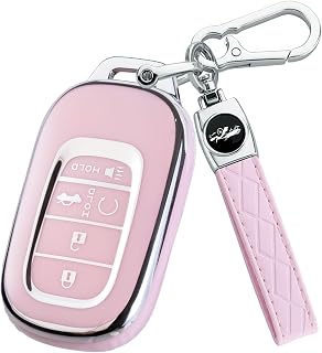 Joouheax for Honda Key fob Cover with Keychain, Soft TPU(Pink) | Key Case for Accord Civic HRV CRV Pilot 2022 2023 2024 2025 2026 2027 Accessories