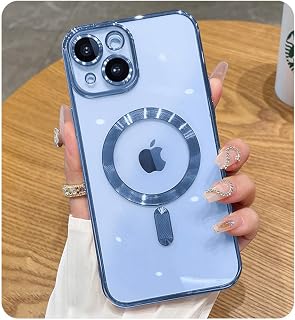 Magnetic for iPhone 13 Case Compatible with MagSafe Built-in Camera Lens Protector Soft Slim Shockproof Clear Phone Case for iPhone 13 6.1" - Blue
