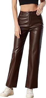 Allegra K Women Punk High Waist Straight Leg Faux Leather Pants