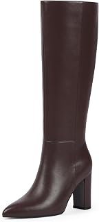 Modatope Knee High Boots Women Pointed Toe Boots Chunky Heels Side Zipper