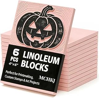 Linoleum Blocks for Printmaking, Pink Rubber Stamp Carving Blocks Rubber Carving Blocks Linocut Block for Stamp Maker Printmaking Supplies (Pink - 6 Pack)