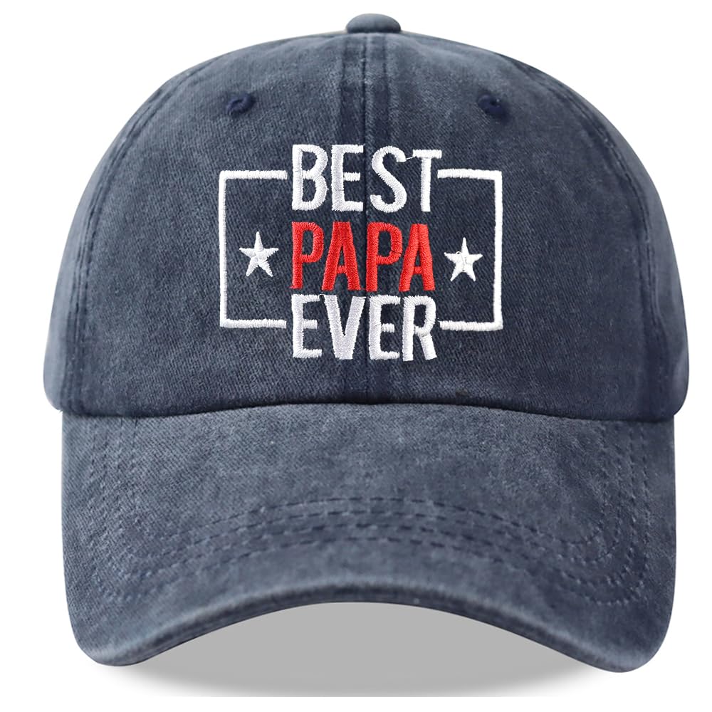 Best Papa Ever Hat, Vintage Distressed Washed Cotton Adjustable Baseball Cap
