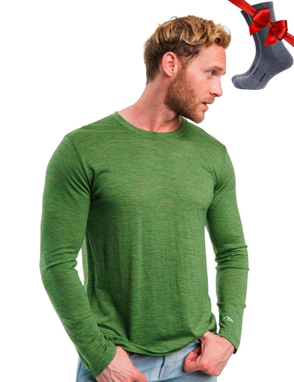 100% Merino Men's Long-Sleeved Shirt - Merino Underwear Men + Wool Socks