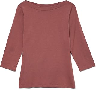 VERO MODA Women's Stretch 3/4 Sleeve Boat Neck Top Slim Fit Long Sleeve