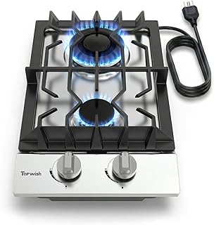 TOPWISH 12 Inch Gas Cooktop, 2 Burners Built-in Gas Stove Propane Cooktop | 18,000 BTU LPG/NG Convertible Natural Gas Stove Top Stainless Steel with Thermocouple Protection for Kitchen Apartments RV