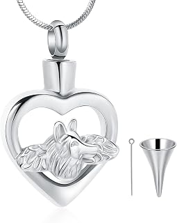 Cremation Jewelry for Ashes Heart Wolf Pendant Locket Stainless Steel Keepsake Memorial Urn Necklace for Wolf Lover Women Men Girls Mom Friend Birthday