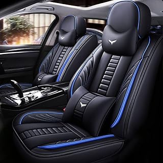 for Nissan Sentra Seat Covers 2007-2026, Full Coverage Customized Car Seat Covers, Premium Leather Waterproof Stain-Resistant Easy to Install (Luxury 5 Seats, Black&Blue)
