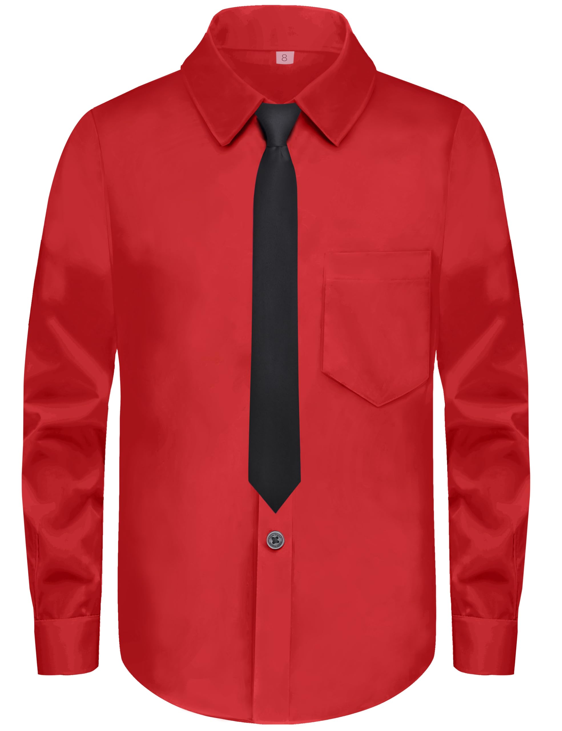 Boys Long Sleeve Button-Down Dress Shirts with Tie: 2 Fabrics (Stretch/Standard)