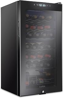 Ivation 28 Bottle Dual Zone Compressor Wine Cooler Refrigerator w/Lock | Large Freestanding Wine Cellar For Red, White, Champagne Wine | 41f-64f Digital Temperature Control Fridge Glass Door Black