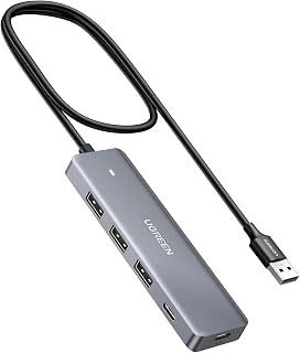 UGREEN USB 3.0 Hub, 4 Ports Extension USB Hub, USB C Power Supply, Self-Powered/Bus Powered, USB High Speed Hub, Lightweight for PS5 PS4 Windows/Mac OS with LED Lamp(3A1C -60cm)