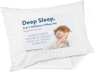 ZPECC Toddler Pillow with Organic Cotton Pillowcase - 13x18, White Stripe | Hypoallergenic Small Flat Kids Pillow, Baby Essentials for Travel Crib Daycare Stroller Nap (Intended for Age 2 and up)