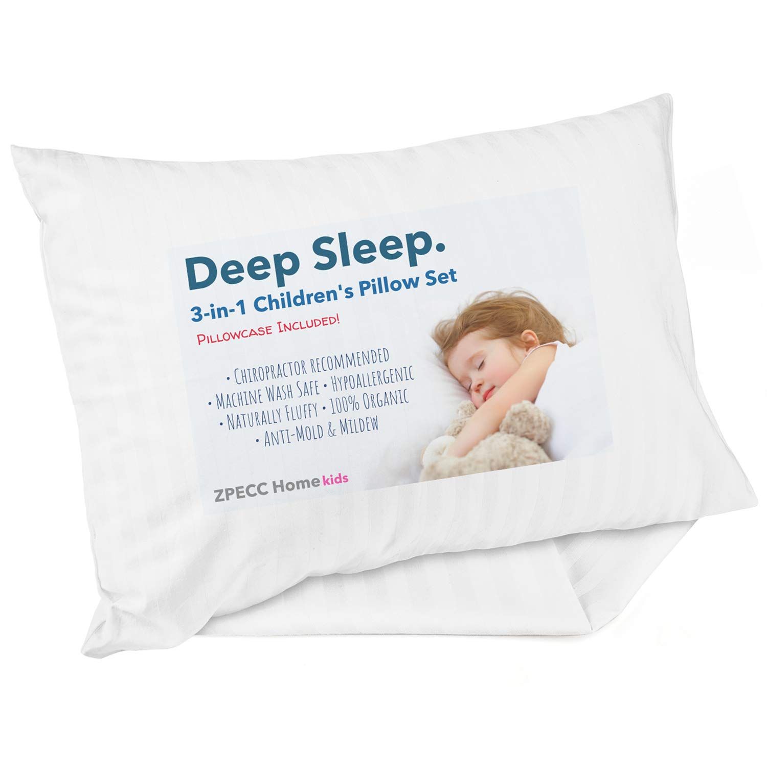 ZPECC Toddler Pillow with Organic Cotton Pillowcase - 13x18, White Stripe | Hypo