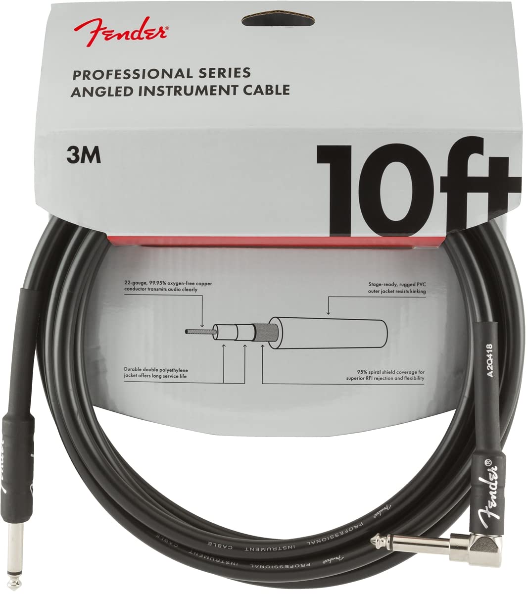 Fender Professional Series Instrument Cable, Straight/Angle, 10ft | Electric gui
