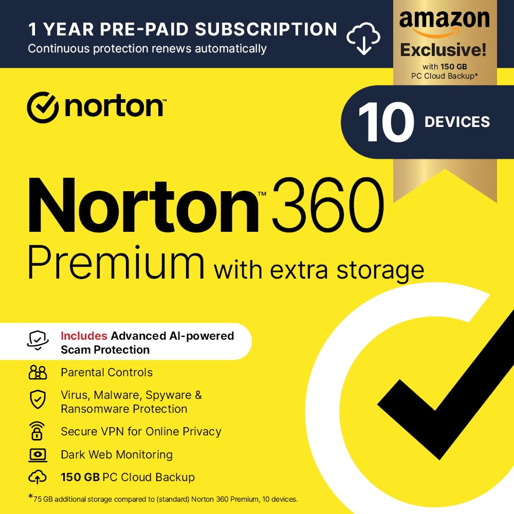 Norton 360 Premium with Extra Storage, 75 GB Extra Cloud Backup, Antivirus Softw