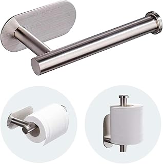 Toilet Paper Holder - Self Adhesive Toilet Paper Holder Roll Holder Stick on Wall No Drill Stainless Steel Command Strip for Bathroom - Silver