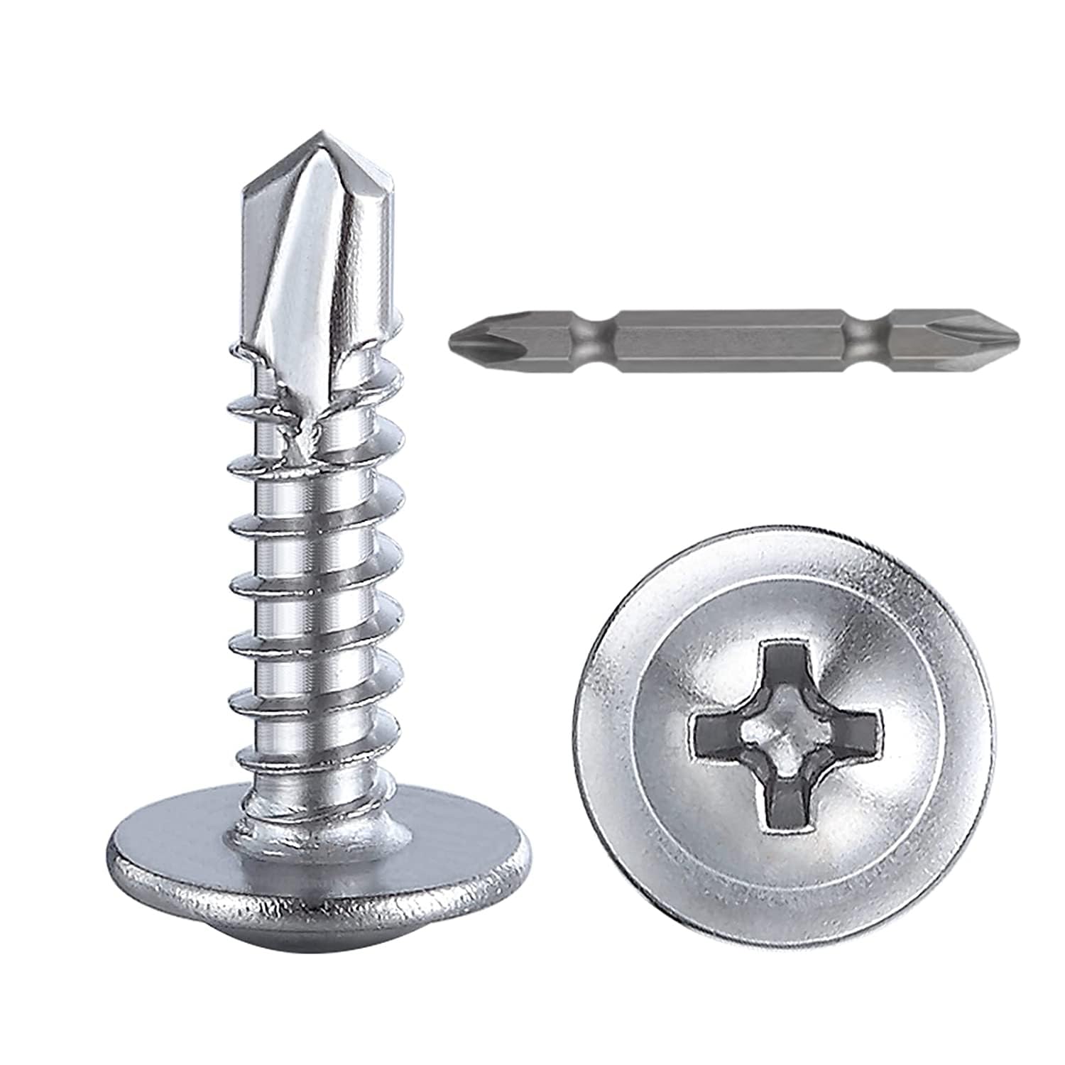 Wensilon（300pcs）#8×3/4”for Sheet Metal Self-Tapping Screws 410 Stainless Steel T