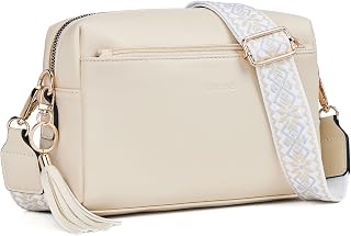Roulens Small Triple-Zip Crossbody Bag for Women, Vegan Leather Phone Purse