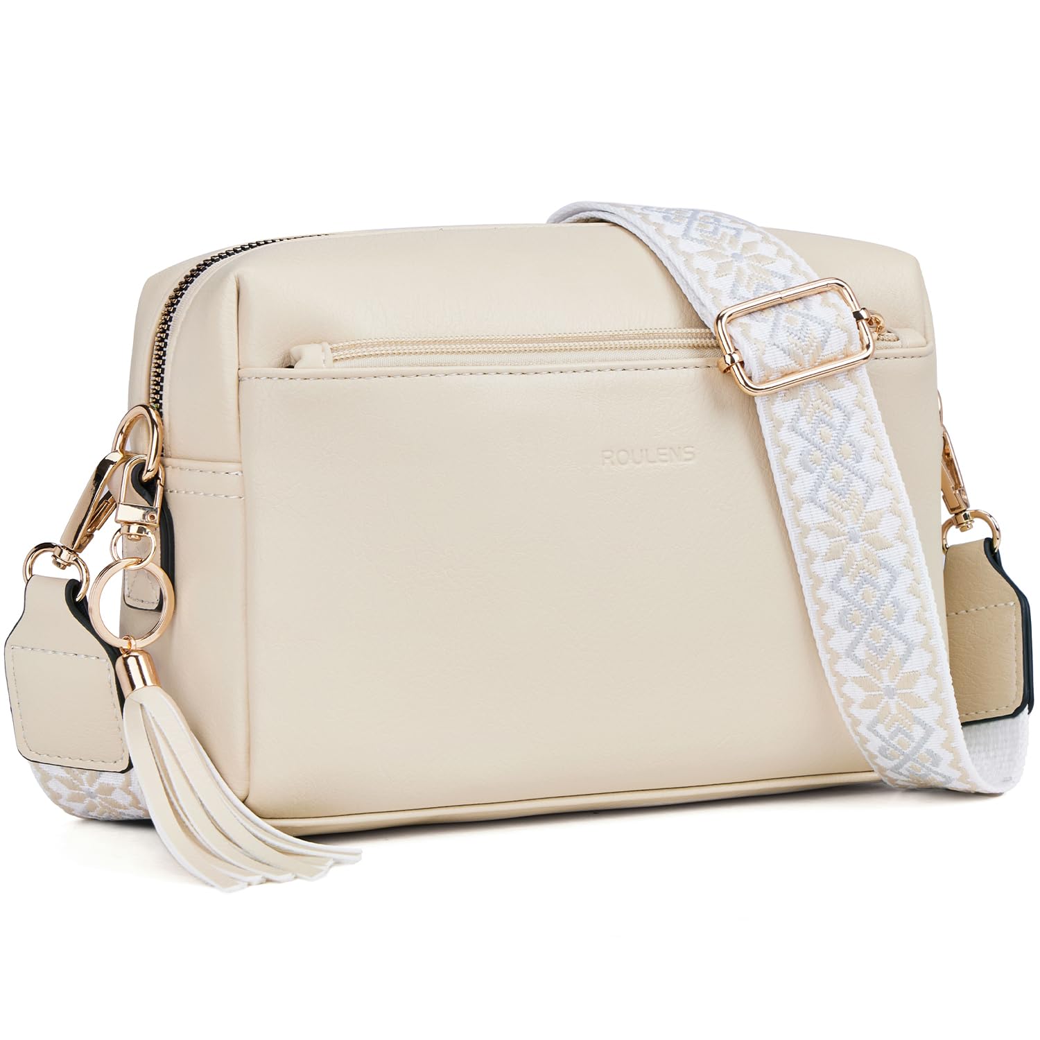 Roulens Small Triple-Zip Crossbody Bag for Women, Vegan Leather Phone Purse