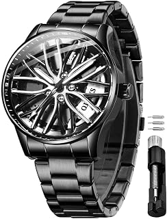 OLEVS - Mens Classic Big Dial Business Watch Green Dial Black/White/Blue Multifunction Luminous Stainless Steel Wrist Watch