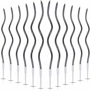 12 Pieces Black Spiral Birthday Candles, Long Thin Metallic Twisted Cake Candles with Holders, Cake Toppers for Birthday Wedding Decorations, Anniversary and Parties