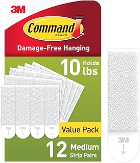 Command Medium Picture Hanging Strips, Damage Free Hanging Picture Hangers, No Tools Wall Adhesives for Wall Decor, 12 White Adhesive Pairs (24 Command Strips)