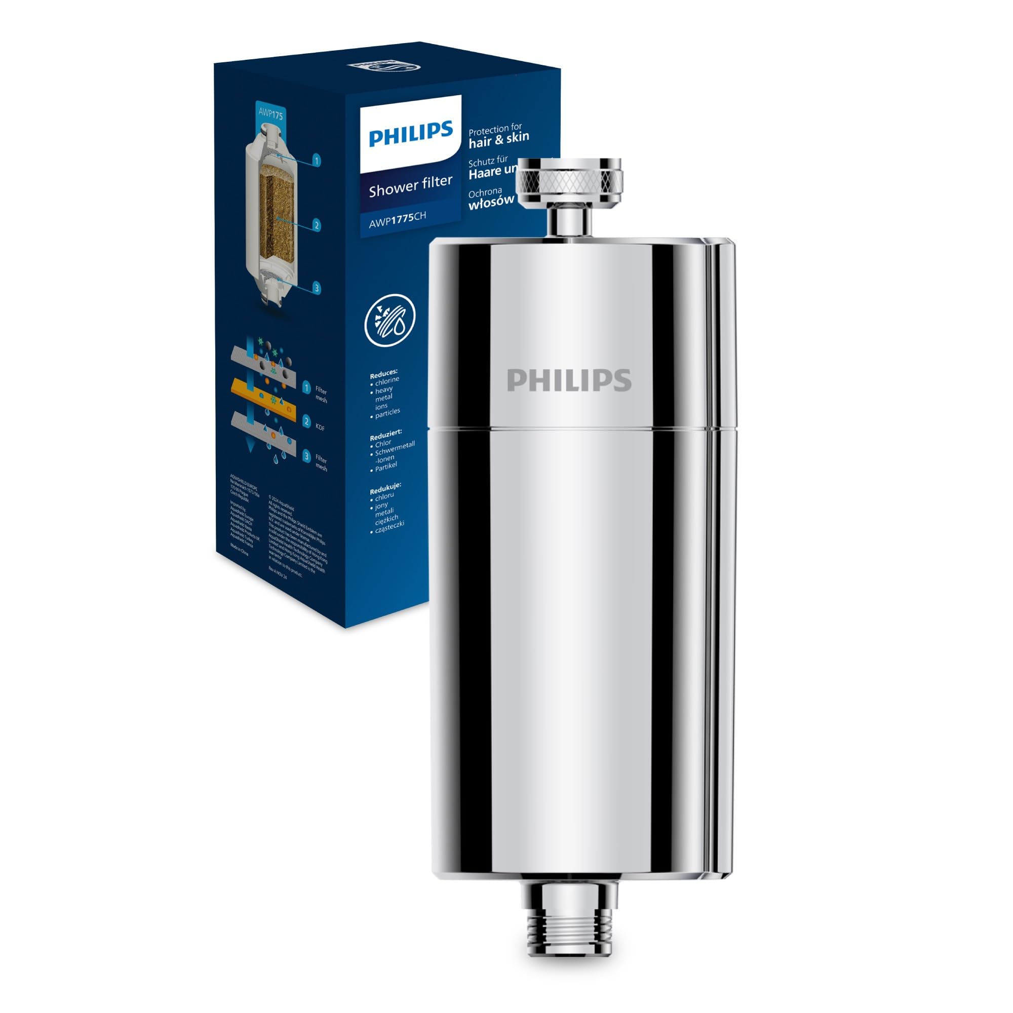 Philips Water Inline Shower Filter - Includes 1 Cartridge, Filtration up to 50,0