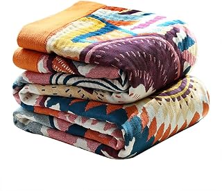 Boho Throw Blanket for Bed - 100% Cotton Vintage Travel Quilt - All Season Blanket Colorful Floral Printed Home Decor Farmhouse Bed Blankets, Super Soft Warm Blanket for Sofa Couch Bed Chair, 60"×80"