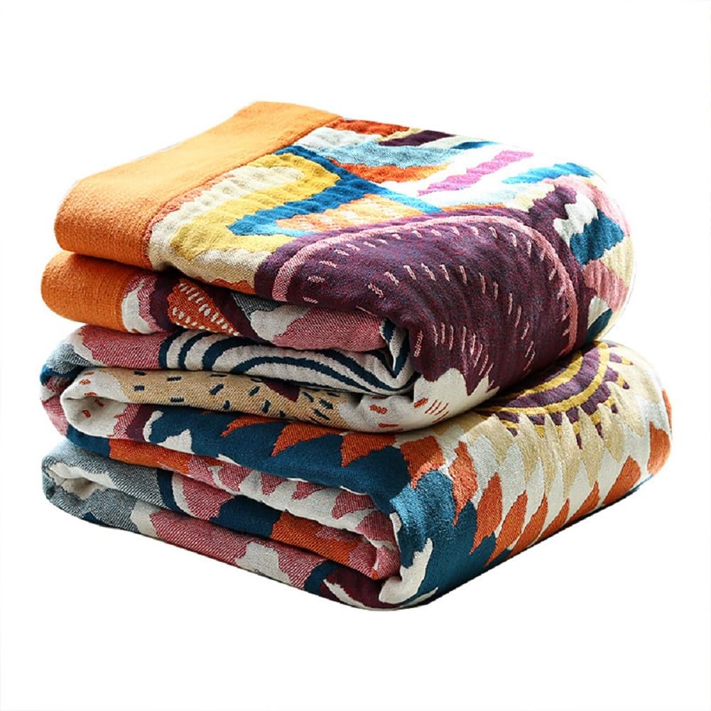 Boho Throw Blanket for Bed - 100% Cotton Vintage Travel Quilt - All Season Blank
