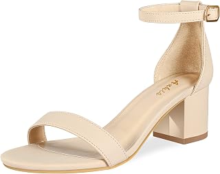 Ankis Nude Silver Black Heels Women's Open Toe Ankle Strap Block Chunky Low Heeled Sandal Comfortable Office Wedding Dress Pump Shoes Standard Size 2.25 Inches Heel Design