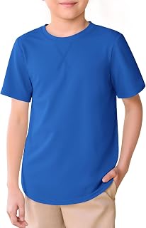 Haloumoning Kids Short Sleeve Shirts Summer Round Neck Curved Hem Tunic Top T-Shirt Basic 5-14 Years