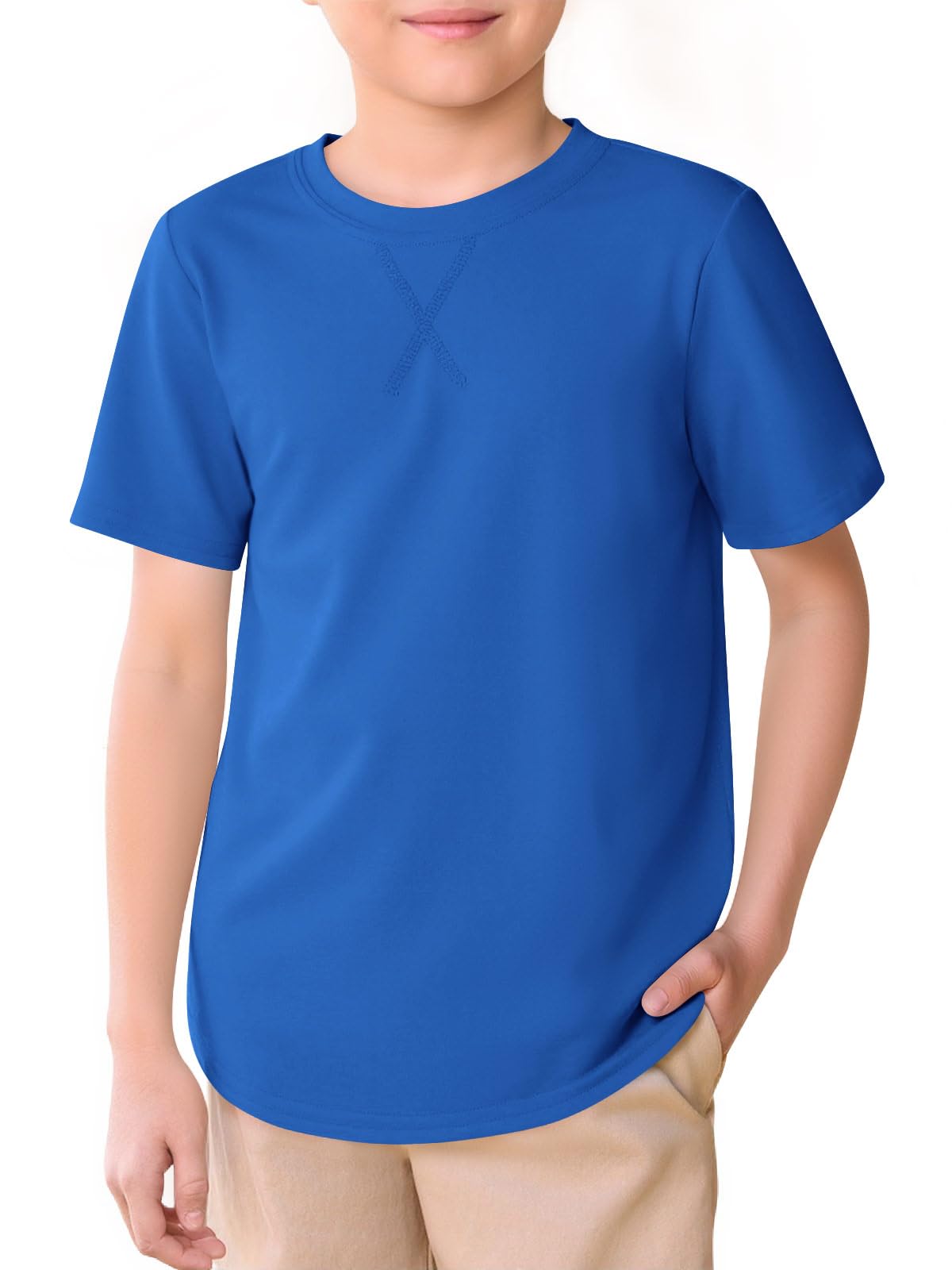 Haloumoning Kids Short Sleeve Shirts Summer Round Neck Curved Hem Tunic Top T-Sh